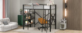 Twin Size Metal Loft Bed with Shelves and Desk, Black (Old SKU:SM001102AAB) - Home Elegance USA