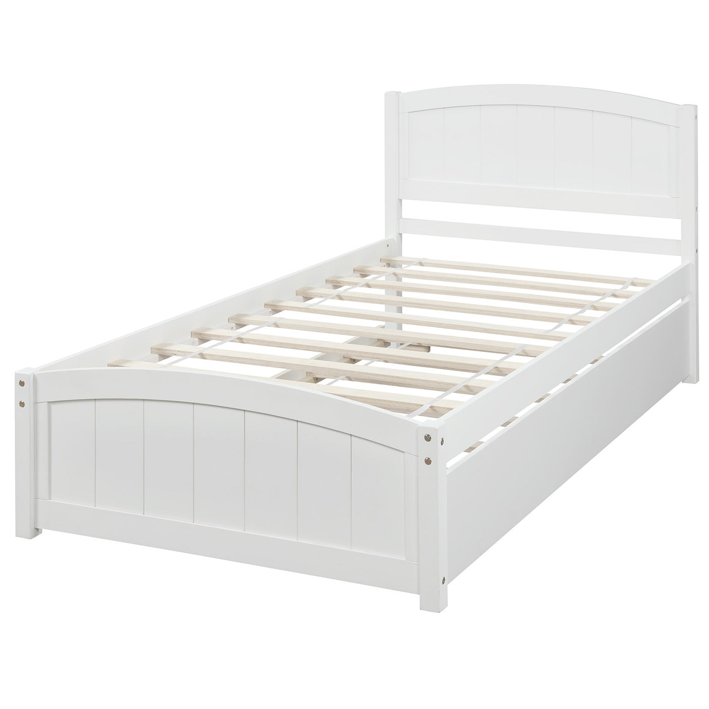 Twin size Platform Bed with Trundle, White - Home Elegance USA