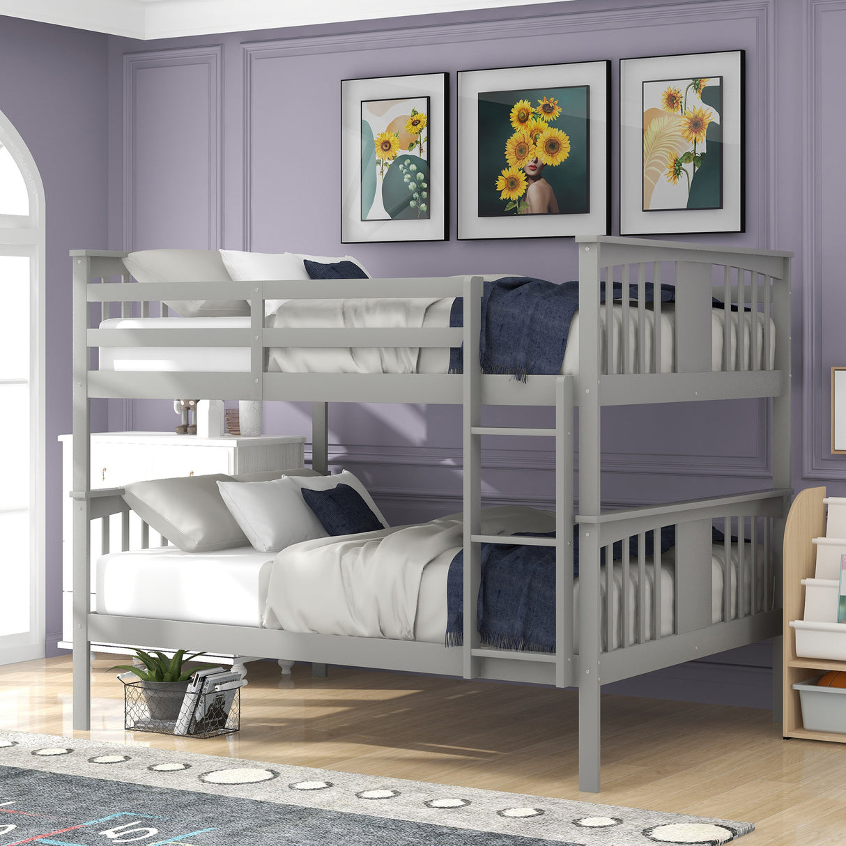 Full over Full Bunk Bed with Ladder for Bedroom, Guest Room Furniture-Gray(OLD SKU :LP000203AAE) - Home Elegance USA