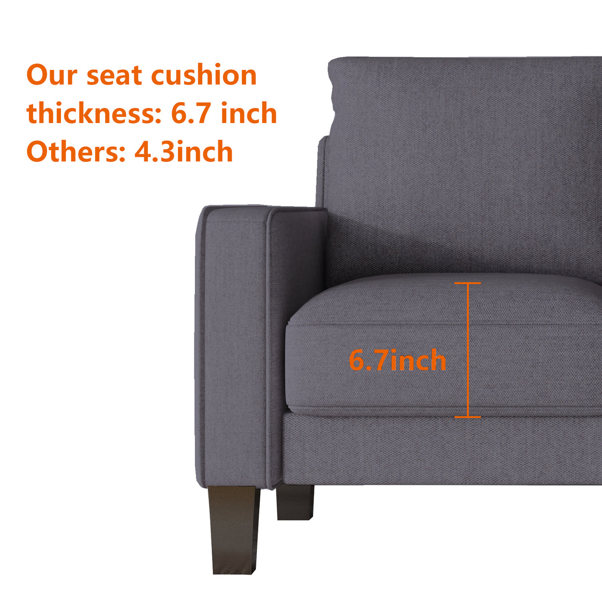 Modern Living Room Furniture L Shape Sofa with Ottoman in Dark Grey Fabric Home Elegance USA