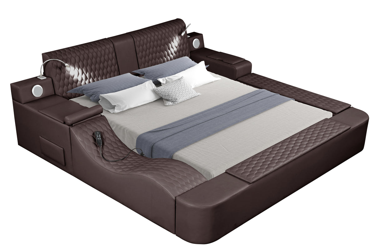 Zoya Smart Multifunctional Queen Size Bed Made with Wood in Brown - Home Elegance USA