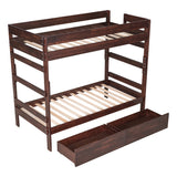 Twin over Twin Wood Bunk Bed with 2 Drawers, Espresso - Home Elegance USA