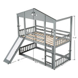 Twin over Twin House Bunk Bed with Convertible Slide and Ladder,Converts into 2 Separate Platform Beds,Gray - Home Elegance USA