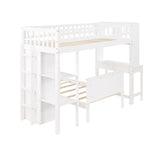 Twin Size Loft Bed with Closet and Desk, Extra Bottom Twin Bed, White - Home Elegance USA