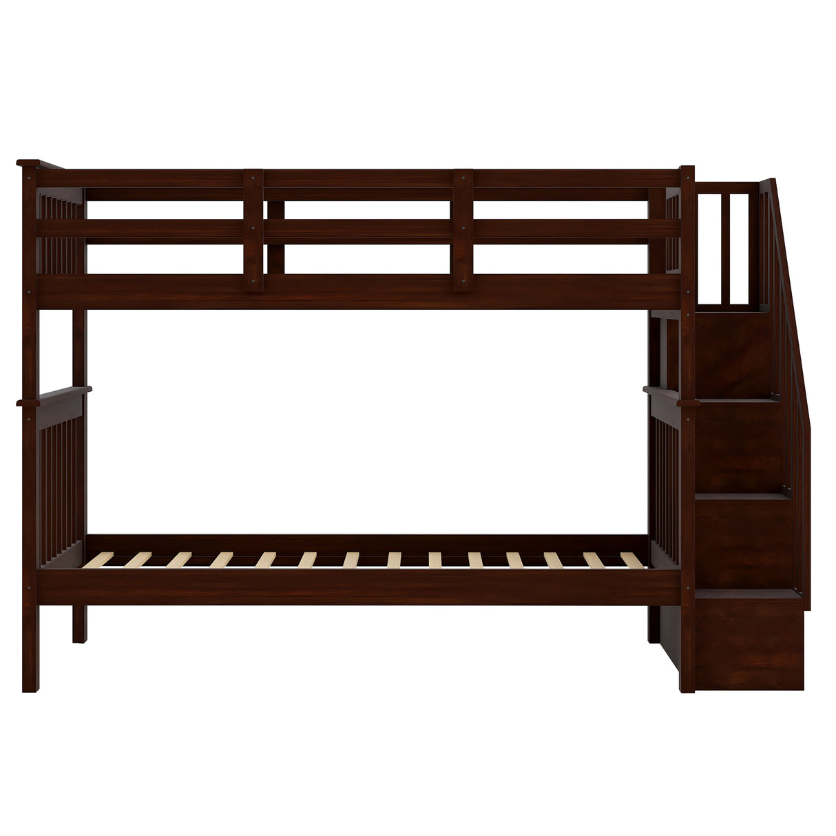 Stairway Twin-Over-Twin Bunk Bed with Storage and Guard Rail for Bedroom, Dorm, Espresso color(OLD SKU :LP000109AAP) - Home Elegance USA