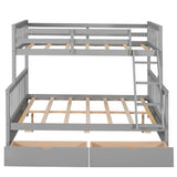 Twin-Over-Full Bunk Bed with Ladders and Two Storage Drawers(Gray)( old sku:LT000165AAE） - Home Elegance USA