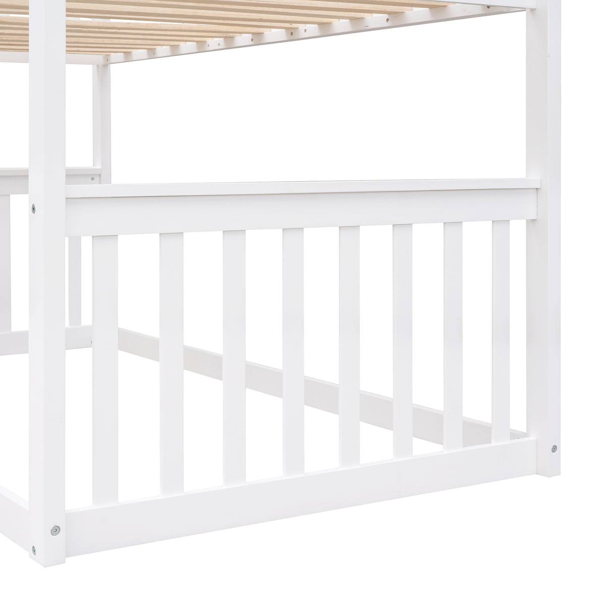 Twin Over Twin House Bunk Bed With Ladder, Wood Bed-White - Home Elegance USA