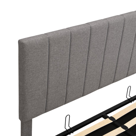 Queen size Upholstered Platform bed with a Hydraulic Storage System - Gray - Home Elegance USA