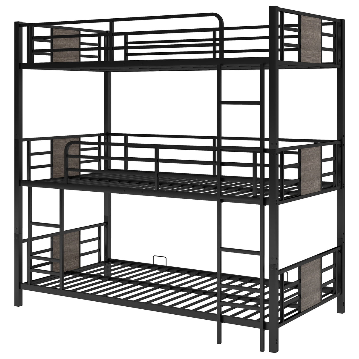 Twin Size Triple Metal Bunk Bed, with Wood Decoration Headboard and Footboard, Gray - Home Elegance USA