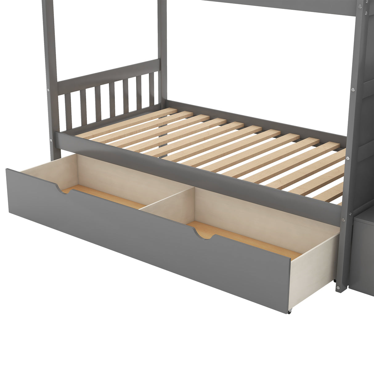 Twin over Full/Twin Bunk Bed, Convertible Bottom Bed, Storage Shelves and Drawers, Gray - Home Elegance USA