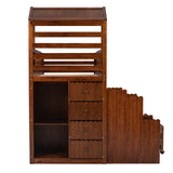 Stairway Twin Over Full Bunk Bed, House Bed with Two Shelves and Seven Drawers,Walnut - Home Elegance USA