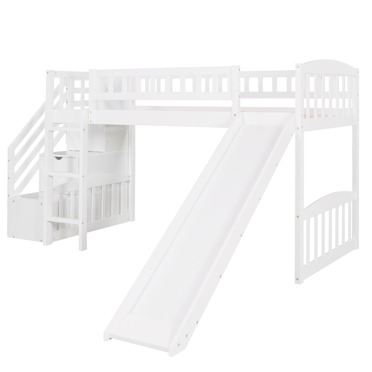 Stairway Twin Size Loft Bed with Two Drawers and Slide, White（OLD SKU:LP000515AAK） - Home Elegance USA