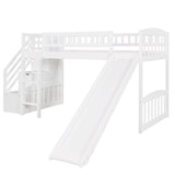 Stairway Twin Size Loft Bed with Two Drawers and Slide, White（OLD SKU:LP000515AAK） - Home Elegance USA