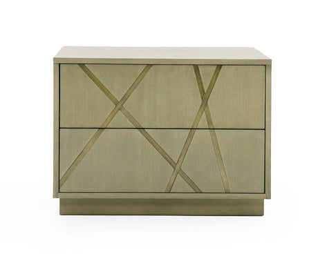 Vig Furniture Modrest Nixa - Modern Wide Birch + Brushed Bronze Nightstand