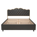 Black, Queen-size bed. Classic buckle backrest, metal frame, solid wood ribs, with four storage drawers, sponge soft bag, comfortable and elegant atmosphere. - Home Elegance USA