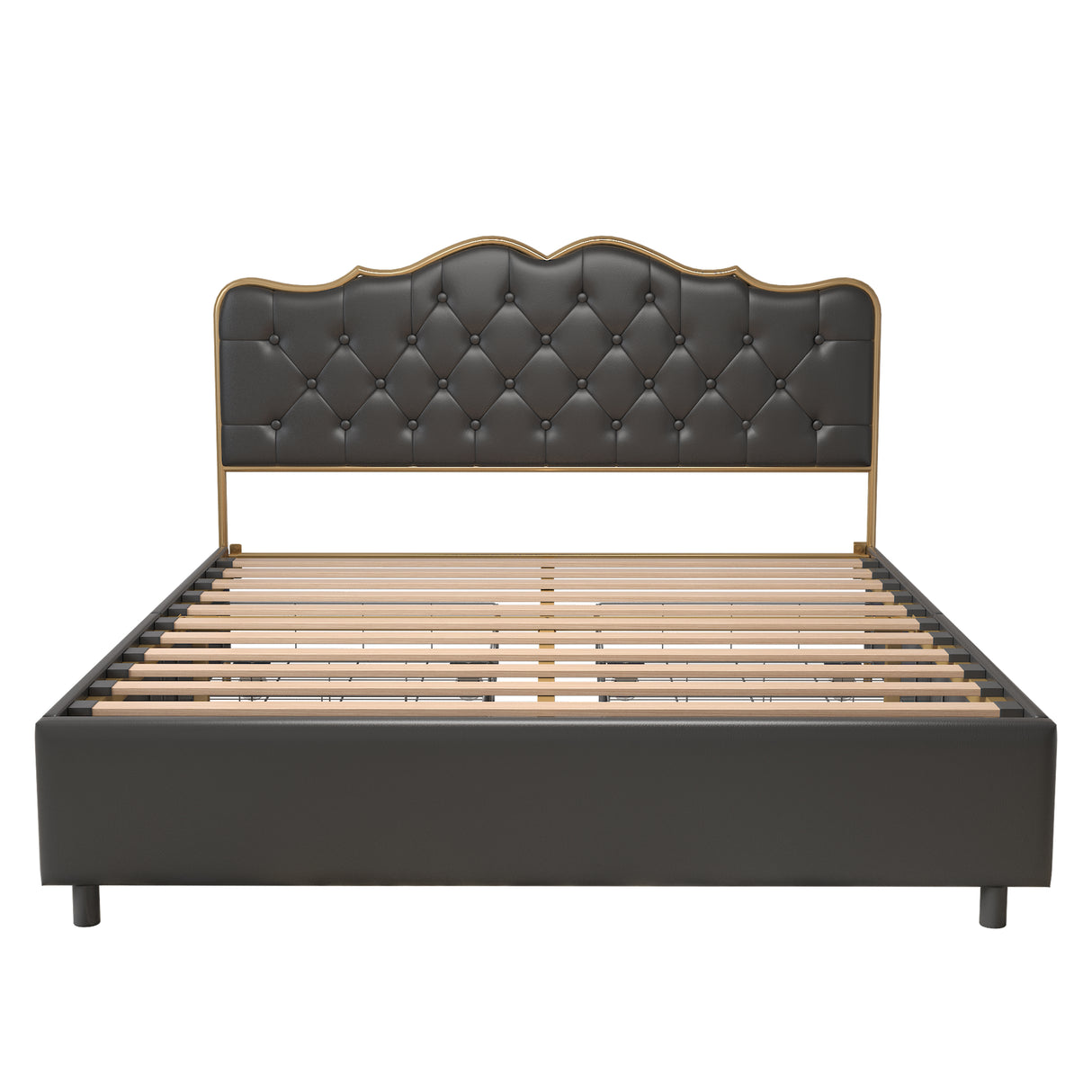 Black, Full-size bed. Classic buckle backrest, metal frame, solid wood ribs, with four storage drawers, sponge soft bag, comfortable and elegant atmosphere. - Home Elegance USA