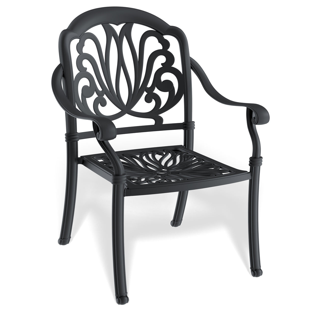3-Piece Set Of Cast Aluminum Patio Furniture  With Black Frame and  Seat Cushions In Random Colors