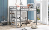 Full Size Loft Bed with Built-in Desk and Shelves,Gray - Home Elegance USA