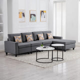 Nolan Gray Linen Fabric 4Pc Reversible Sectional Sofa Chaise with Pillows and Interchangeable Legs - Home Elegance USA