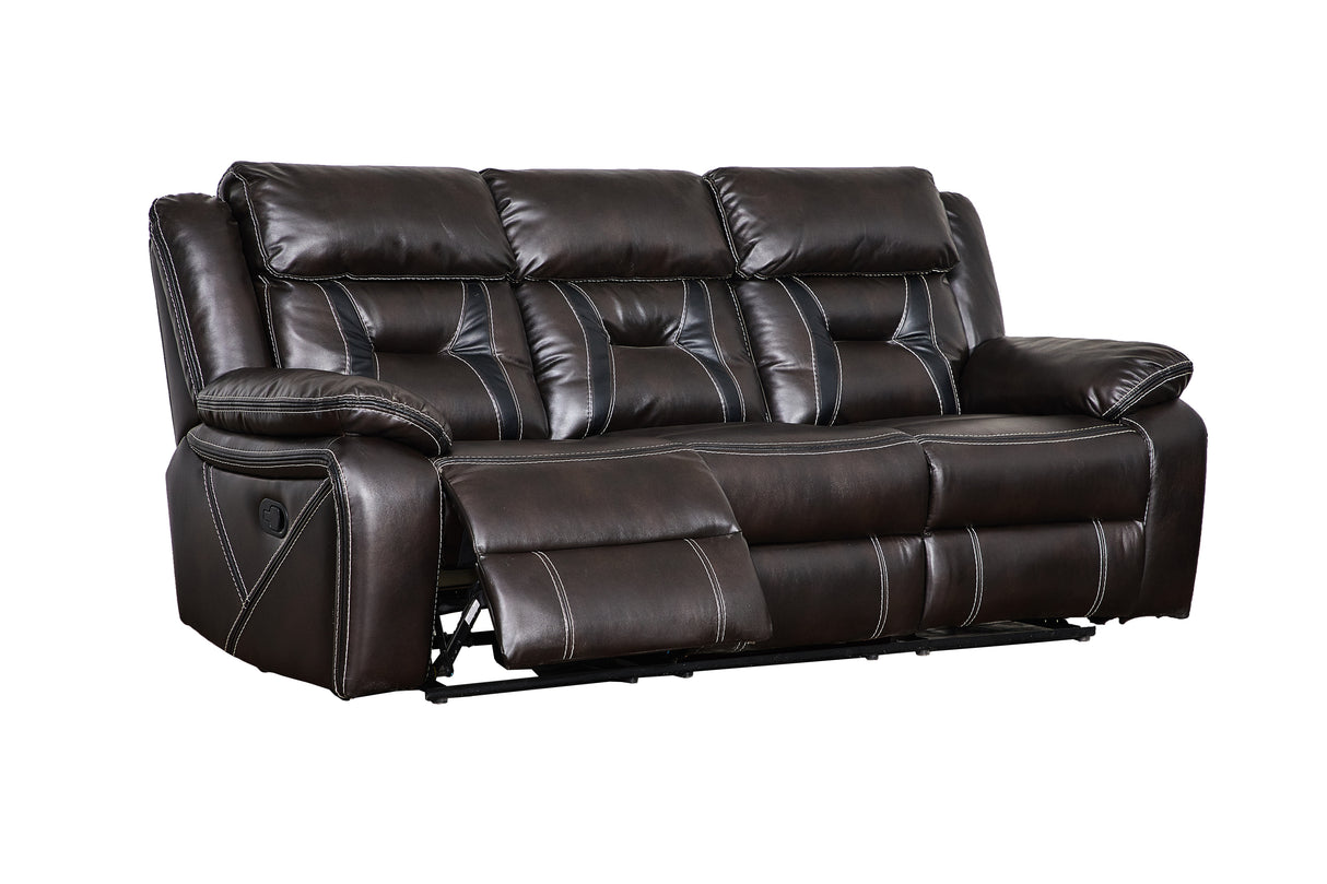 Reclining upholstered manual puller in faux leather, Brown 85.83*38.58*40.16 - Home Elegance USA