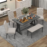 TREXM 6-Piece Farmhouse Dining Table Set, Rectangular Trestle Table and 4 Upholstered Chairs & Bench for Dining Room (Antique Gray) - Home Elegance USA