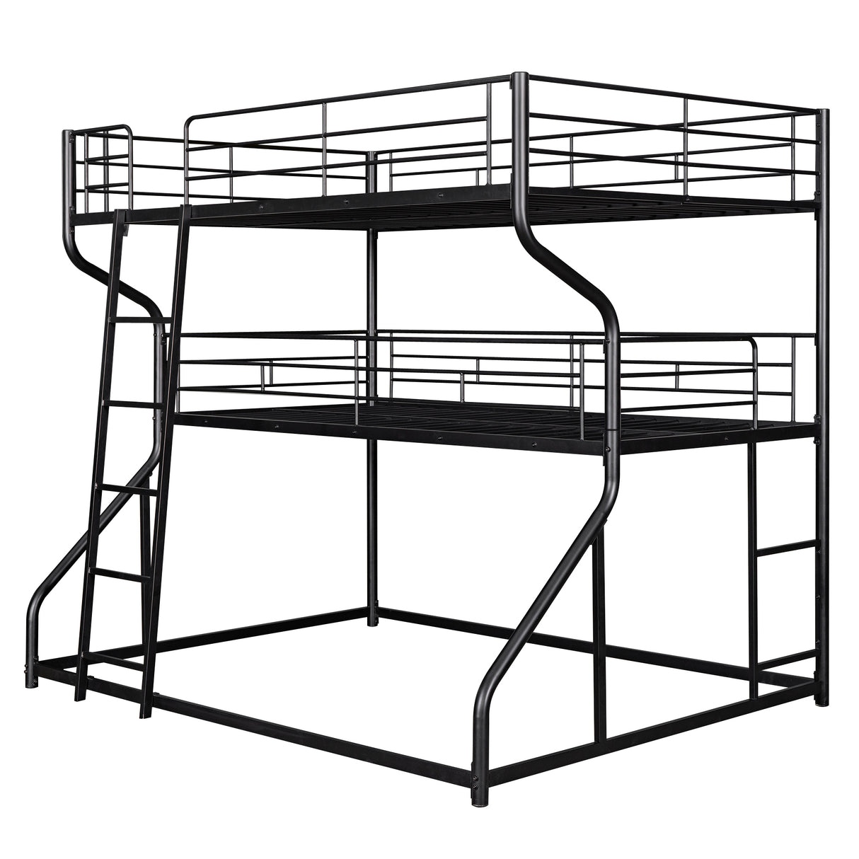 Full XL over Twin XL over Queen Size Triple Bunk Bed with Long and Short Ladder,Black - Home Elegance USA