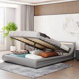 Upholstered Faux Leather Platform bed with a Hydraulic Storage System with LED Light Headboard Bed Frame with Slatted Queen Size