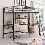 Twin Size Metal Loft Bed and Built-in Desk and Shelves,Black(OLD DKU:WF280270AAB) - Home Elegance USA