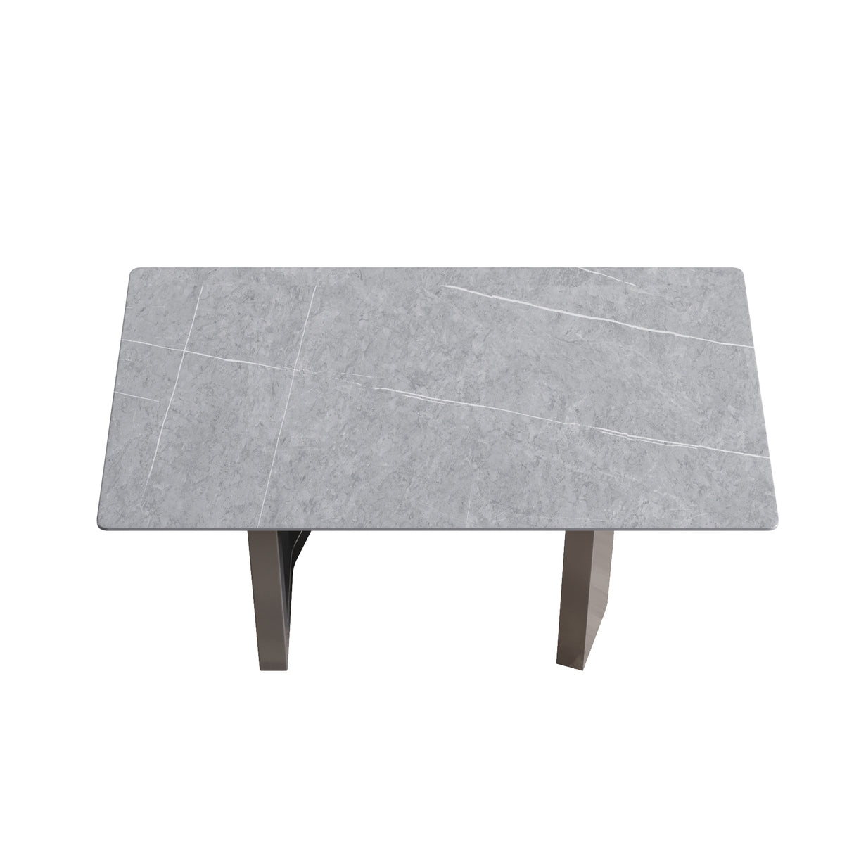 63"Modern artificial stone gray straight edge black metal leg dining table -6 people - Home Elegance USA