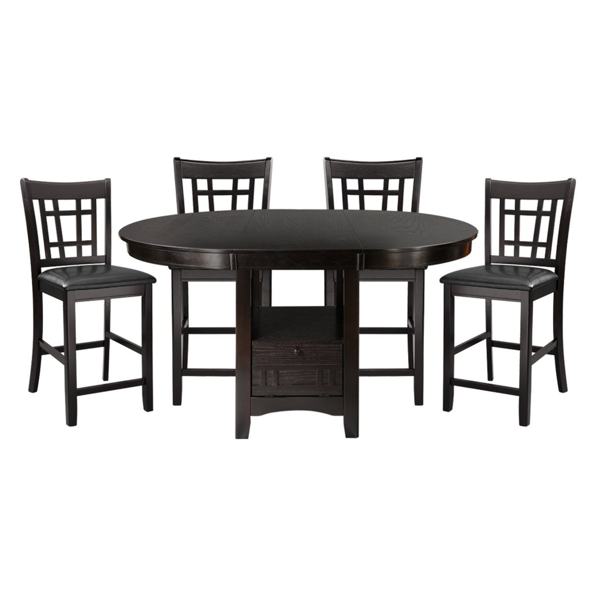 Traditional Design Dark Cherry Finish Counter Height Dining Set 5pc Table w Extension Leaf and 4 Counter Height Chairs - Home Elegance USA