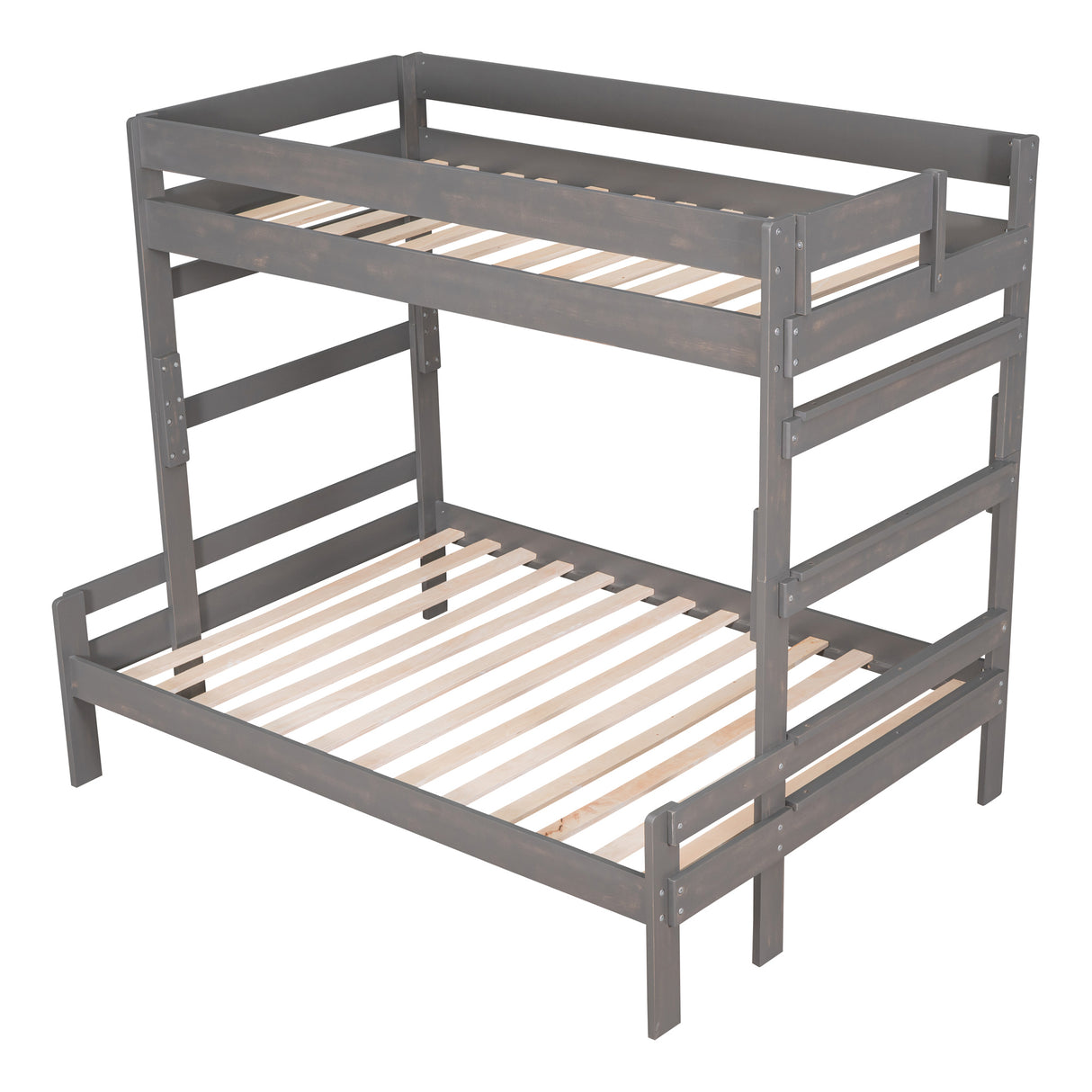 Twin over Full Wood Bunk Bed with 2 Drawers, Gray - Home Elegance USA