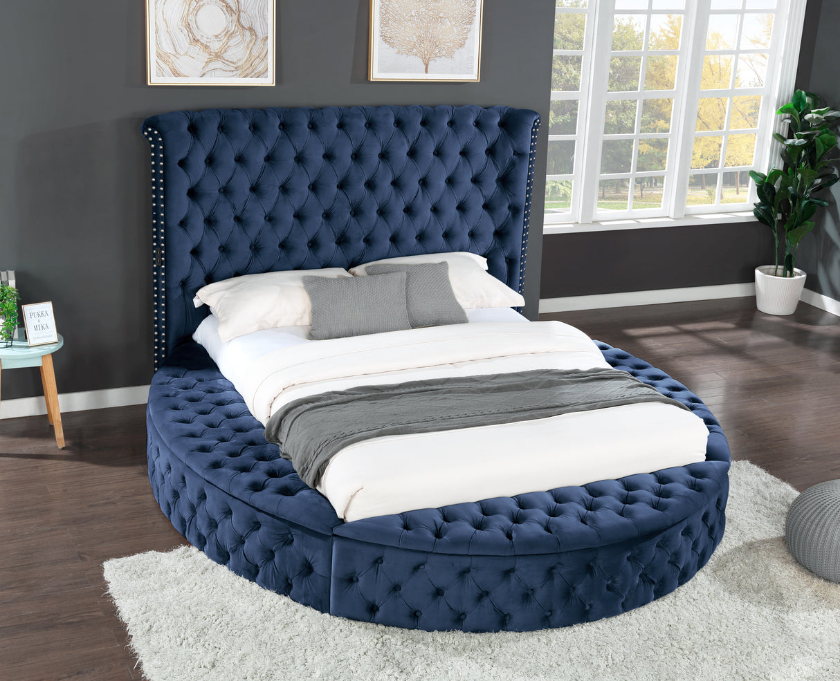 Hazel King Size Tufted Storage Bed made with Wood in Blue - Home Elegance USA