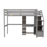 Twin Size Loft Bed with a Stand-alone Bed, Storage Staircase, Desk, Shelves and Drawers, Gray - Home Elegance USA