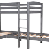 Twin over Twin over Twin Bed L-shaped Bunk Bed, Pine Wood Bed Frame, Gray - Home Elegance USA