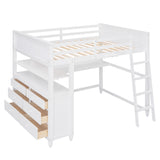 Full size Loft Bed with Drawers and Desk, Wooden Loft Bed with Shelves - White(OLD SKU:LT000529AAK) Home Elegance USA