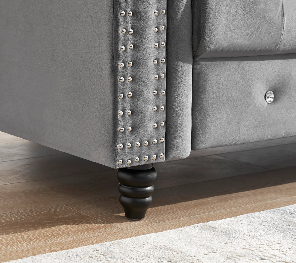 Grey Chesterfield Deep Button Velvet One-Seat Sofa Roll Arm Classic Sofa Home Elegance USA
