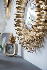 27" in Sunburst Design Wall Mirror Decorative Golden Finish for Entryway, Modern Living room - Home Elegance USA