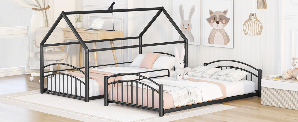 Twin Over Twin Metal Bunk Bed With Slide,Kids House Bed Black+Red - Home Elegance USA