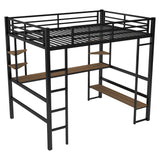 Full Size Loft Metal&MDF Bed with Long Desk and Shelves,Black(OLD SKU:SM000608AAB-1) - Home Elegance USA