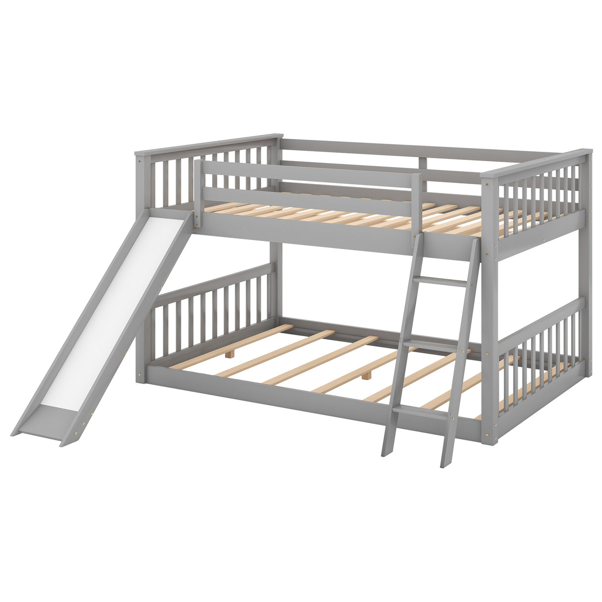 Full over Full Bunk Bed with Convertible Slide and Ladder, Gray - Home Elegance USA