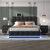 3 - Pieces Bedroom Sets,Queen Size Upholstered Bed with LED Lights,Hydraulic Storage System and USB Charging Station, Two Nightstands with Crystal Decoration,Black | Home Elegance USA