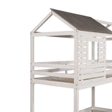 Twin Over Twin Bunk Bed with Two Storage Drawers and Slide, House-Shaped Wood Bunk Bed, Antique White (OLD SKU:LP000089AAK) - Home Elegance USA