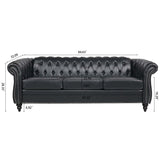 84.65" BLACK PU Rolled Arm Chesterfield Three Seater Sofa. - Stationary Sofas - W68035340 - image - 9