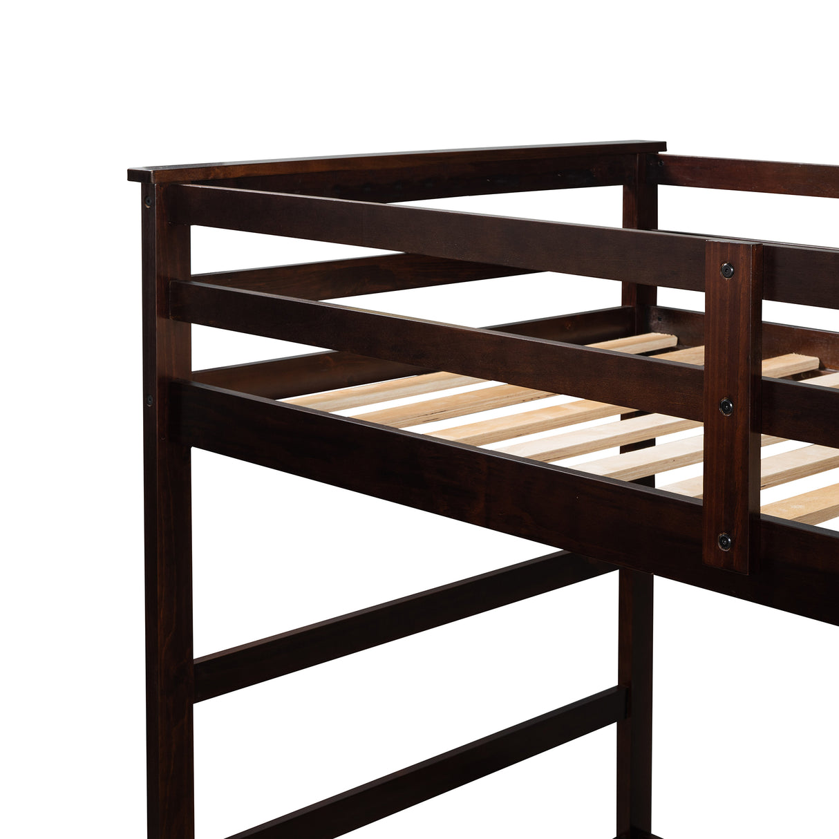 Solid Wood Bunk Bed , Hardwood Twin Over Twin Bunk Bed with Trundle and Staircase, Natural Espresso Finish (OLD SKU: LP000068AAP) - Home Elegance USA