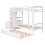 Twin Size Bunk Bed with Trundle and Attached Multifunctional Locker,White - Home Elegance USA