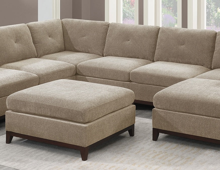 Camel Chenille Fabric Modular Sectional 9pc Set Living Room Furniture Corner Sectional Couch 3x Corner Wedge 4x Armless Chairs and 2x Ottomans Tufted Back Exposed Wooden Base | Home Elegance USA