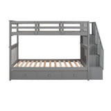 Stairway Twin-Over-Twin Bunk Bed with Three Drawers for Bedroom, Dorm - Gray(Old SKU: LP000309AAE) - Home Elegance USA