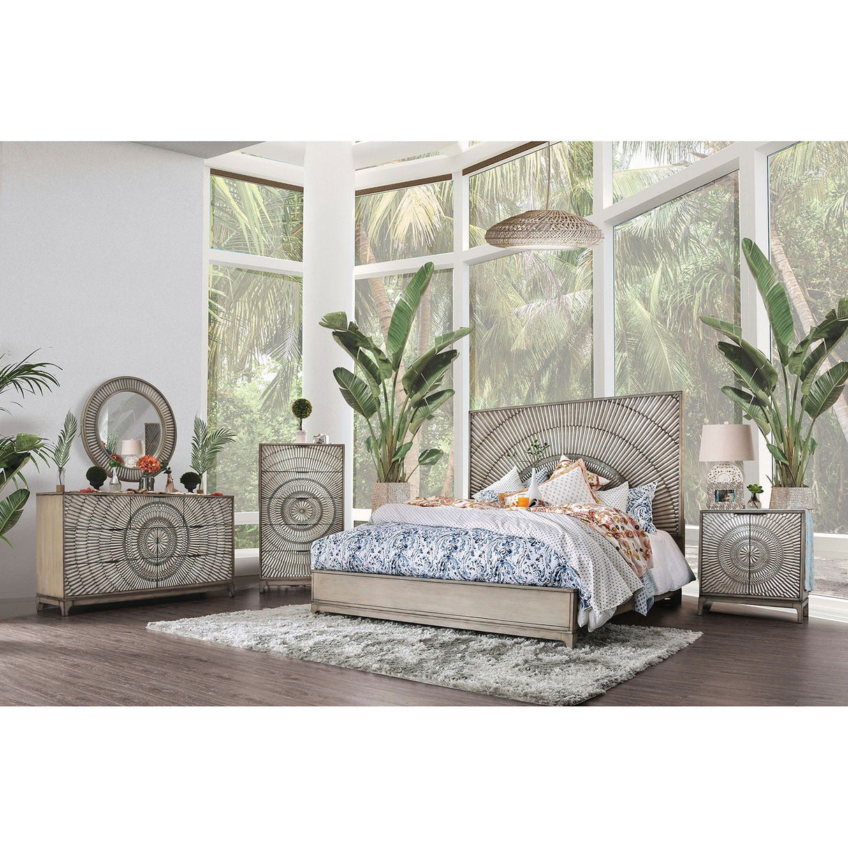 Kamalah - 5 Piece Queen Bedroom Set With Chest - Antique Gray - Home Elegance USA