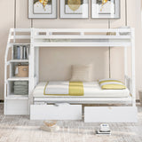 Twin over Full Bunk Bed with Two Drawers and Staircase, Down Bed can be Converted into Daybed,White Home Elegance USA