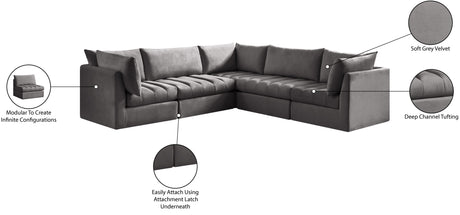 Jacob - Modular Sectional 5 Piece - Grey - Fabric - Home Elegance USA